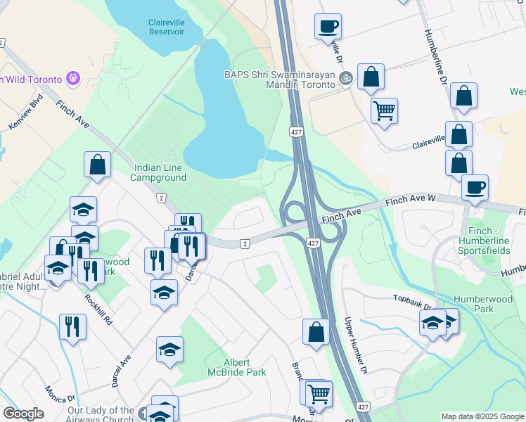 map of restaurants, bars, coffee shops, grocery stores, and more near 4032 Longo Circle in Mississauga
