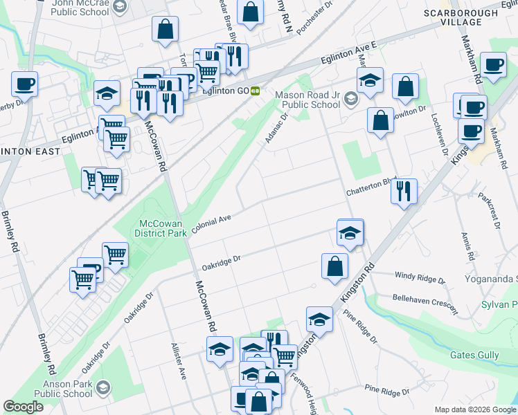 map of restaurants, bars, coffee shops, grocery stores, and more near in Toronto