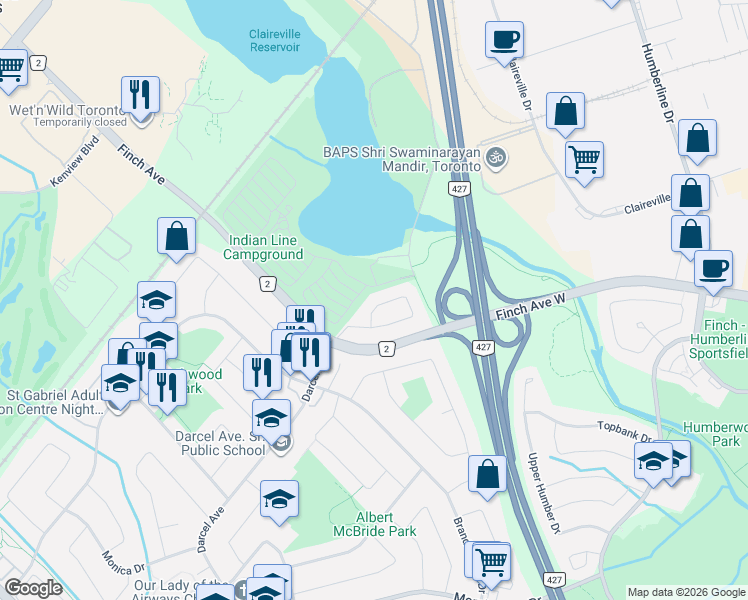 map of restaurants, bars, coffee shops, grocery stores, and more near 4084 Longo Circle in Mississauga