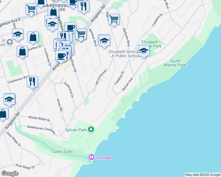 map of restaurants, bars, coffee shops, grocery stores, and more near in Toronto