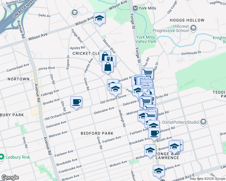 map of restaurants, bars, coffee shops, grocery stores, and more near in Toronto