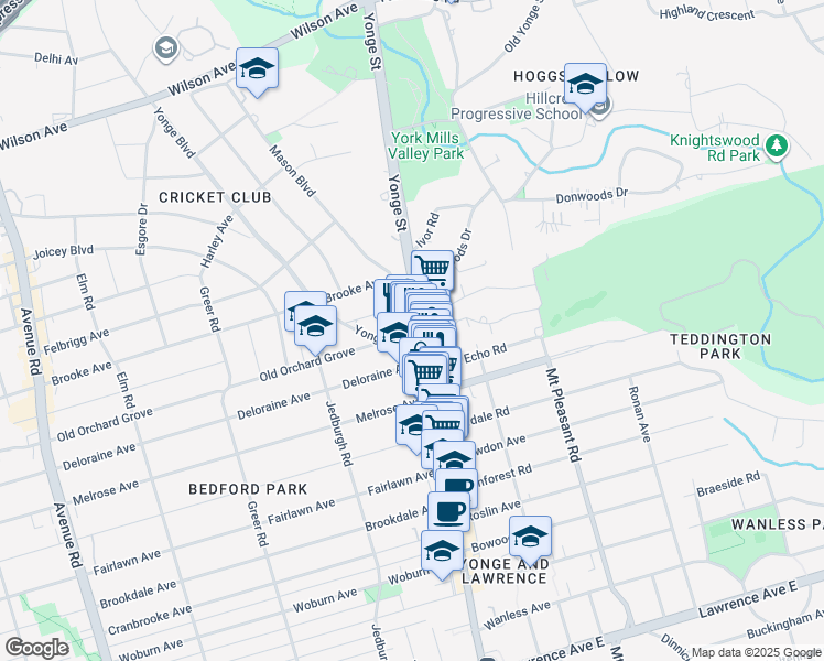 map of restaurants, bars, coffee shops, grocery stores, and more near in Toronto
