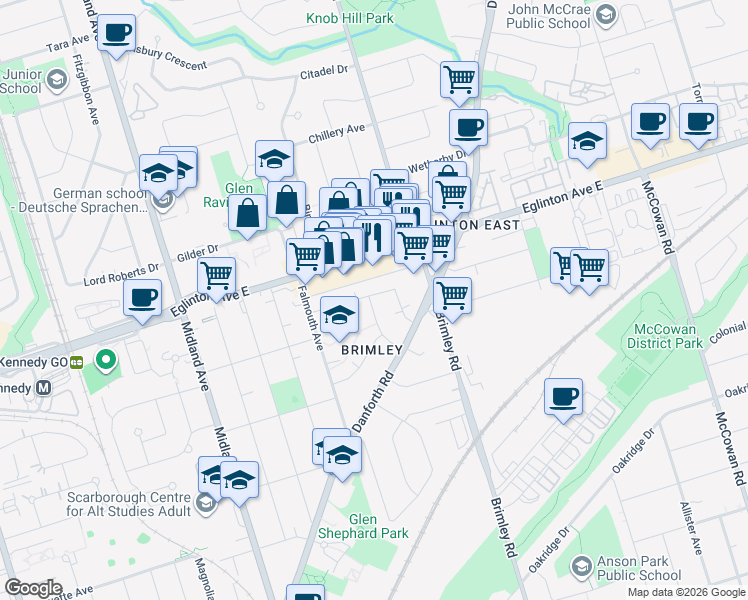 map of restaurants, bars, coffee shops, grocery stores, and more near 37 Century Drive in Toronto