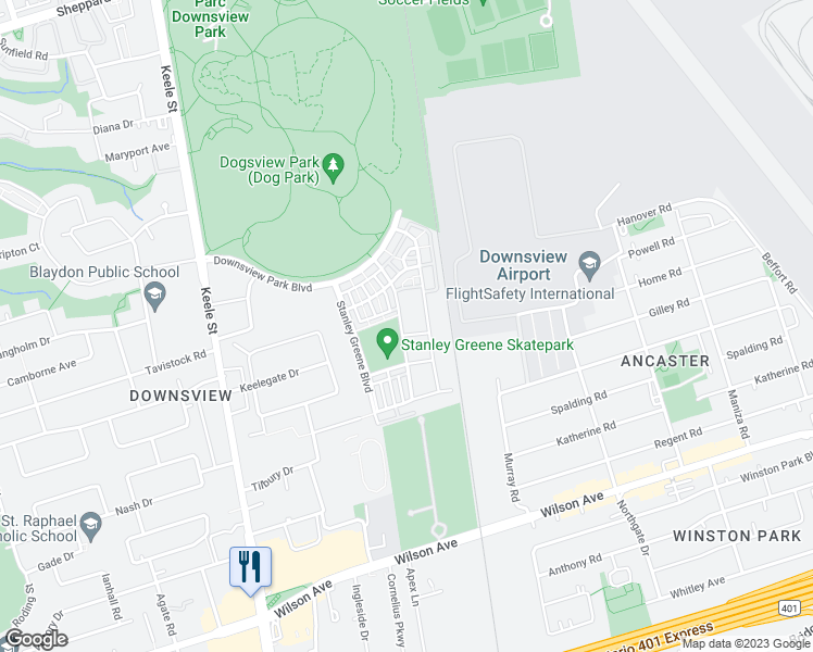 map of restaurants, bars, coffee shops, grocery stores, and more near 107 Frederick Tisdale Drive in Toronto
