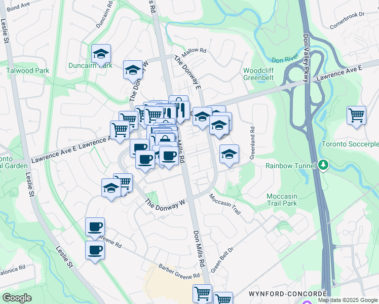 map of restaurants, bars, coffee shops, grocery stores, and more near in Toronto