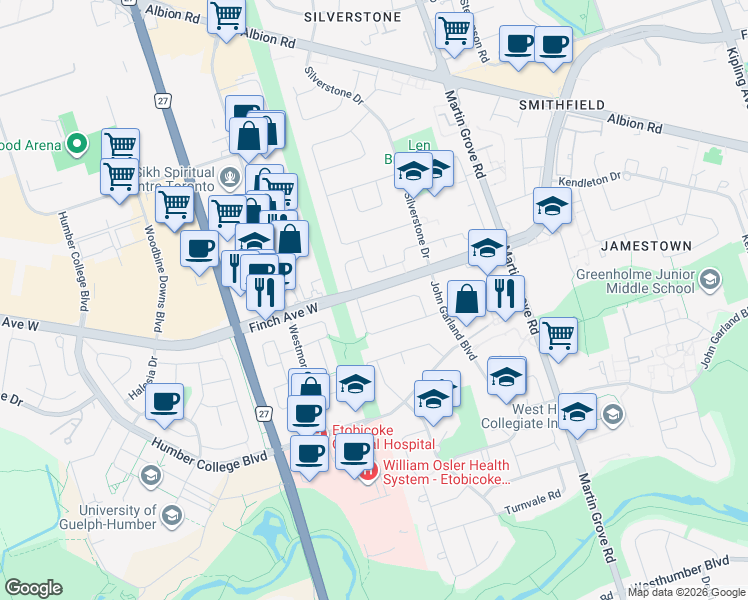 map of restaurants, bars, coffee shops, grocery stores, and more near in Toronto