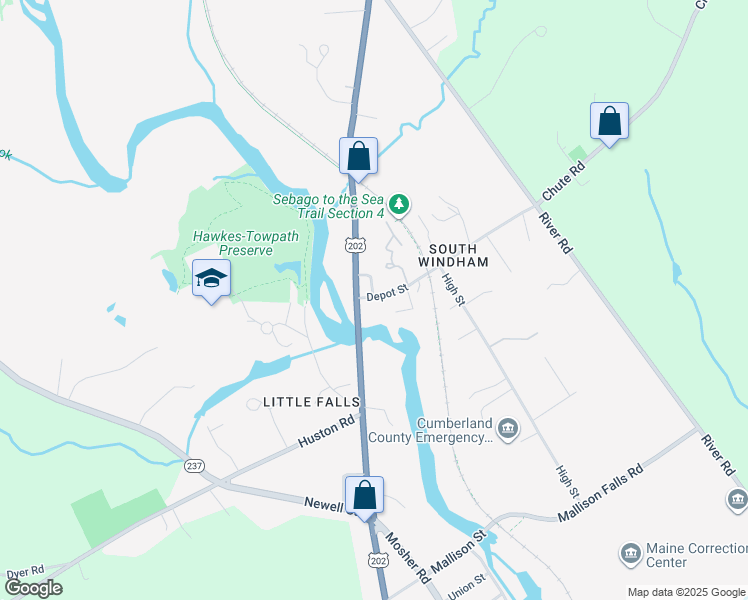 map of restaurants, bars, coffee shops, grocery stores, and more near 3 Depot Street in Windham