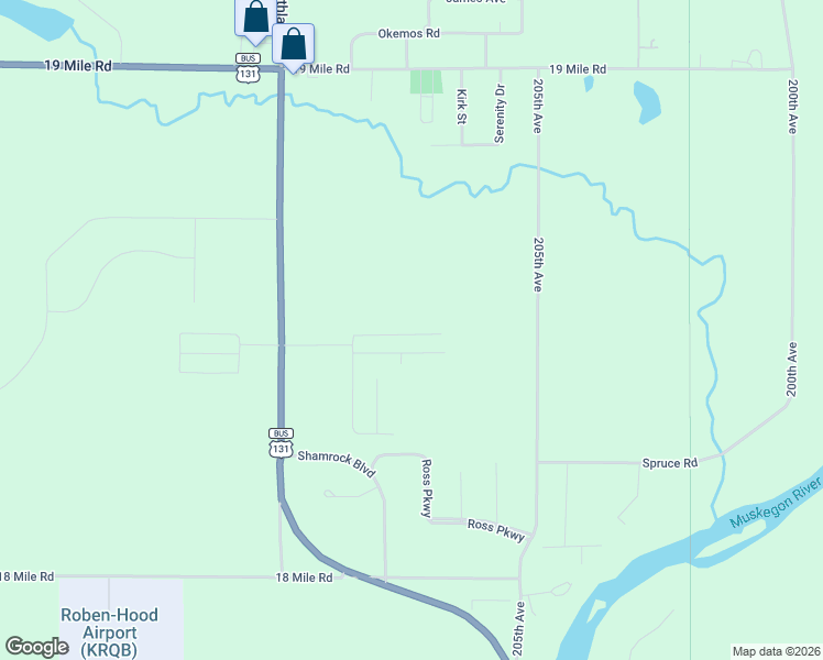map of restaurants, bars, coffee shops, grocery stores, and more near 20783 Grandville Road in Big Rapids