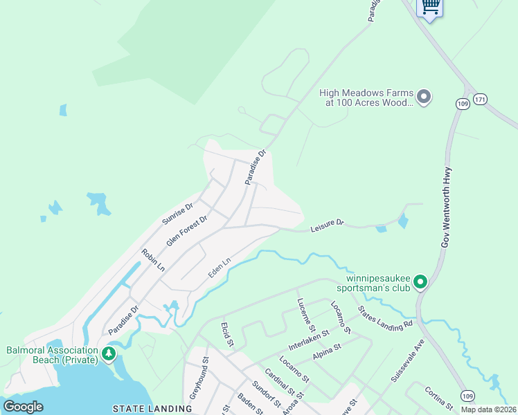 map of restaurants, bars, coffee shops, grocery stores, and more near 24 Shangri-La Drive in Moultonborough