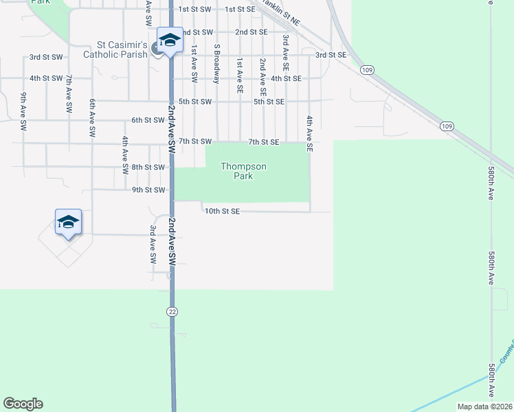 map of restaurants, bars, coffee shops, grocery stores, and more near 115 10th Street Southeast in Wells