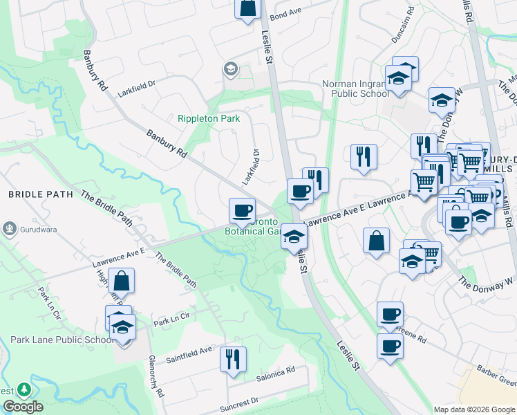 map of restaurants, bars, coffee shops, grocery stores, and more near in Toronto