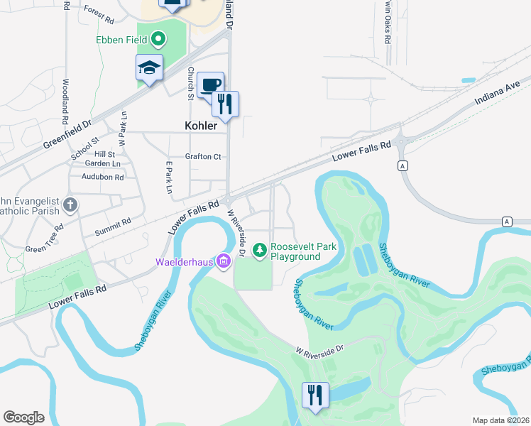 map of restaurants, bars, coffee shops, grocery stores, and more near 526 Washington Square in Kohler