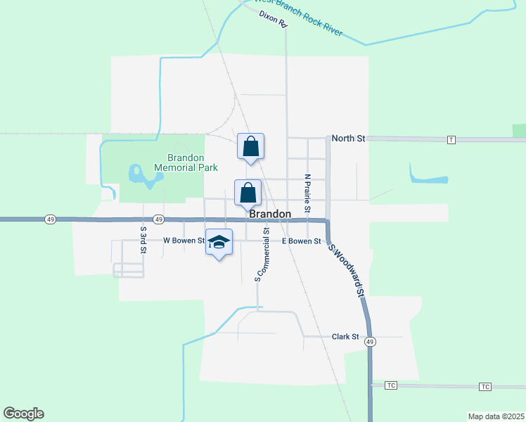 map of restaurants, bars, coffee shops, grocery stores, and more near 120 North Commercial Street in Brandon