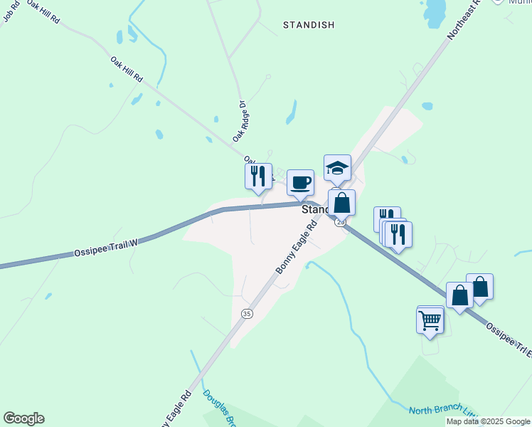 map of restaurants, bars, coffee shops, grocery stores, and more near 60 Ossipee Trail West in Standish