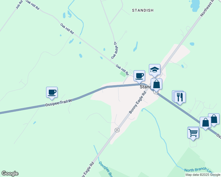 map of restaurants, bars, coffee shops, grocery stores, and more near 49 Ossipee Trail West in Standish