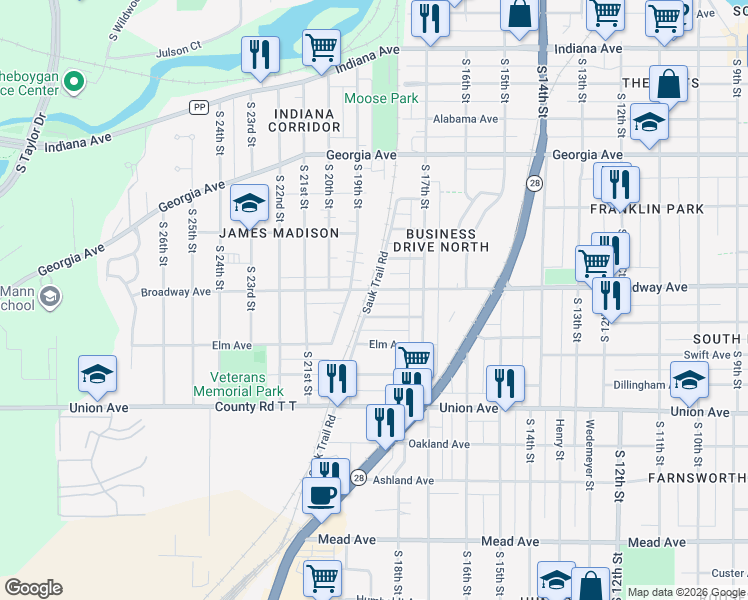 map of restaurants, bars, coffee shops, grocery stores, and more near in Sheboygan