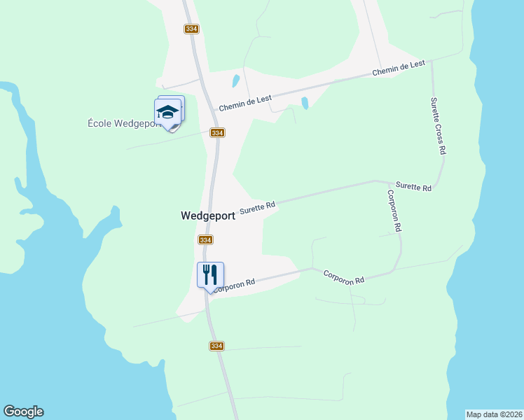 map of restaurants, bars, coffee shops, grocery stores, and more near Surette Road in Wedgeport