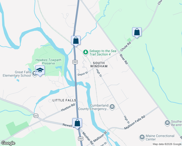 map of restaurants, bars, coffee shops, grocery stores, and more near 19 Station Lane in Windham