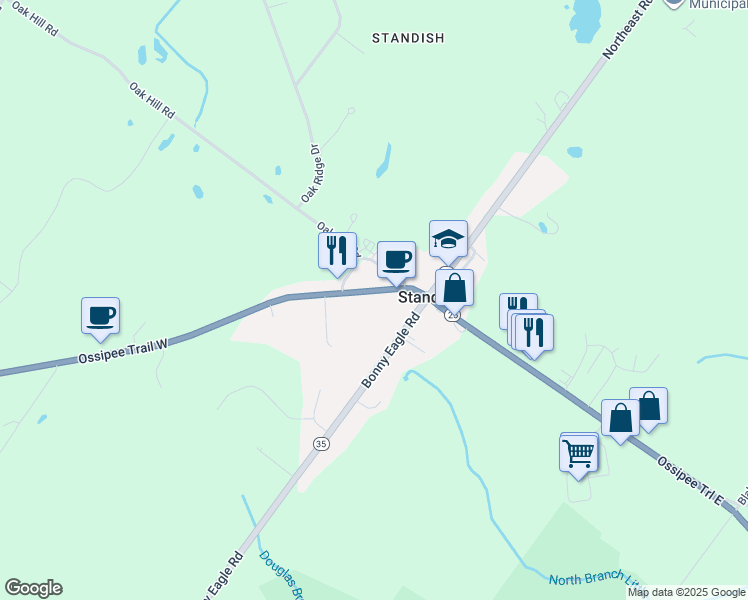 map of restaurants, bars, coffee shops, grocery stores, and more near 60 Ossipee Trail West in Standish