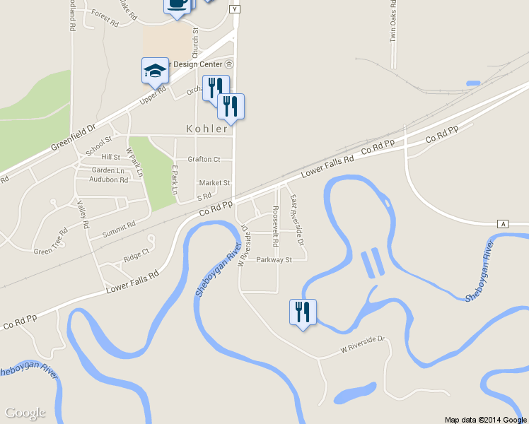 map of restaurants, bars, coffee shops, grocery stores, and more near 526 Washington Square in Kohler