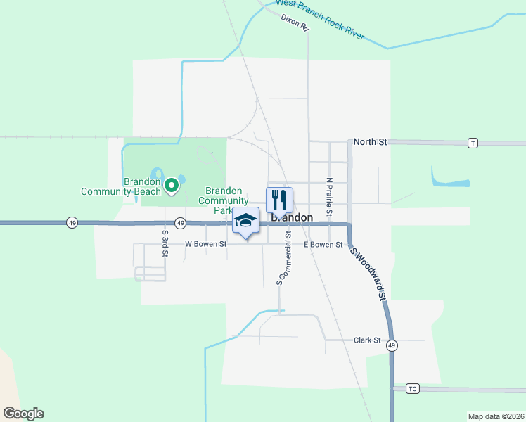 map of restaurants, bars, coffee shops, grocery stores, and more near 125 North State Street in Brandon