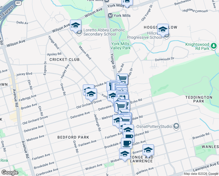 map of restaurants, bars, coffee shops, grocery stores, and more near 24 McNairn Avenue in Toronto