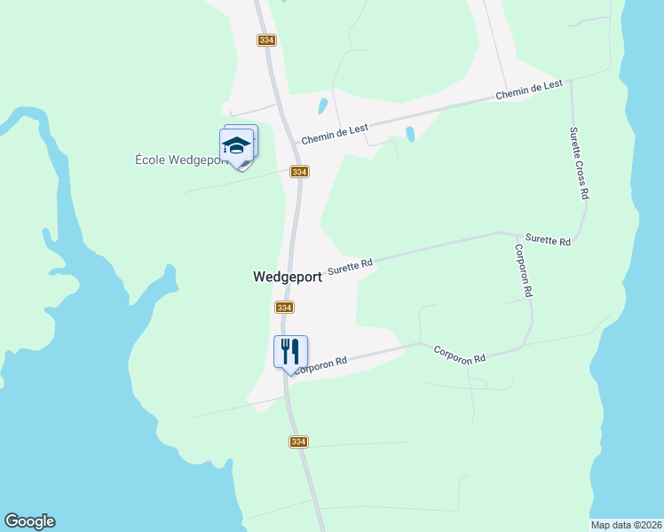 map of restaurants, bars, coffee shops, grocery stores, and more near Surette Road in Wedgeport