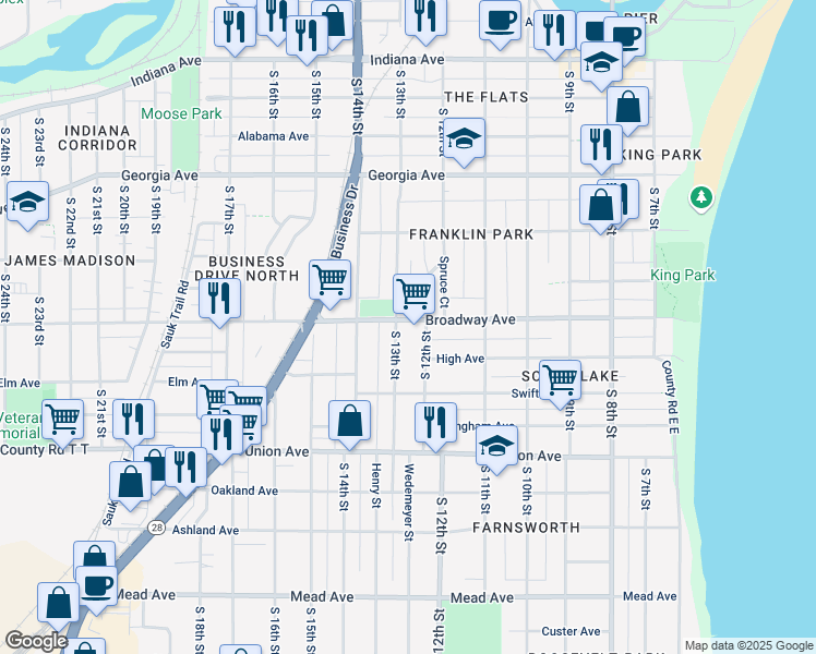 map of restaurants, bars, coffee shops, grocery stores, and more near 1708 South 13th Street in Sheboygan