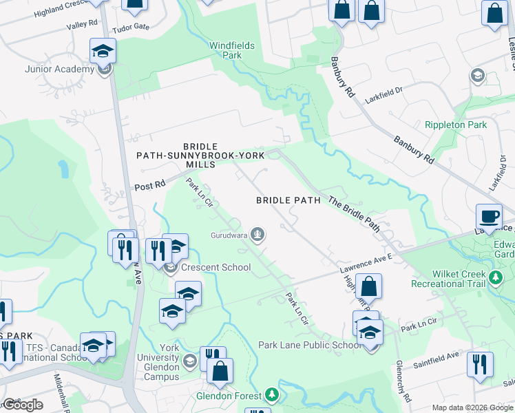map of restaurants, bars, coffee shops, grocery stores, and more near 8 High Point Road in Toronto