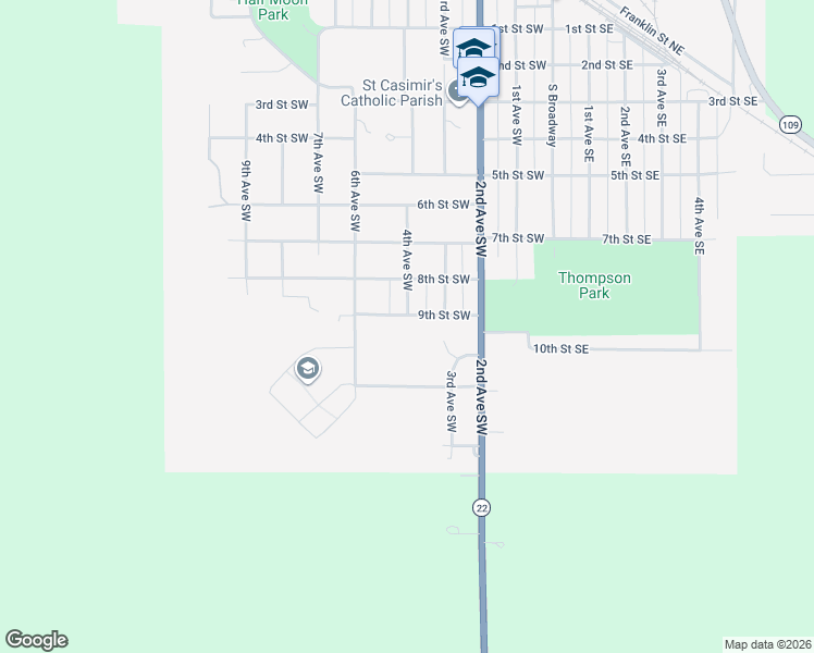 map of restaurants, bars, coffee shops, grocery stores, and more near 354 9th Street Southwest in Wells