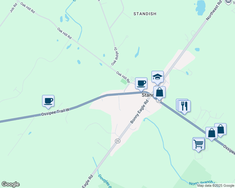 map of restaurants, bars, coffee shops, grocery stores, and more near 2 Village View Road in Standish