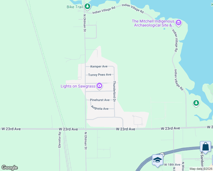 map of restaurants, bars, coffee shops, grocery stores, and more near 1500 Sawgrass Avenue in Mitchell