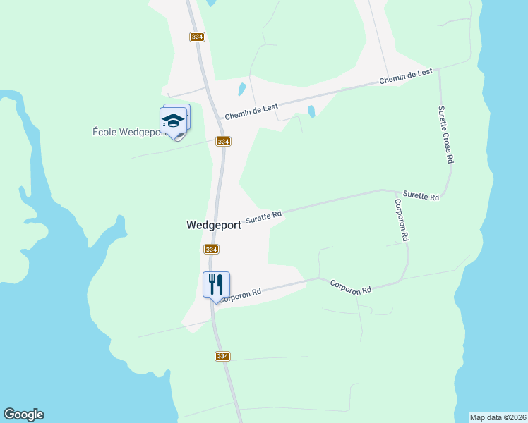 map of restaurants, bars, coffee shops, grocery stores, and more near Surette Road in Wedgeport