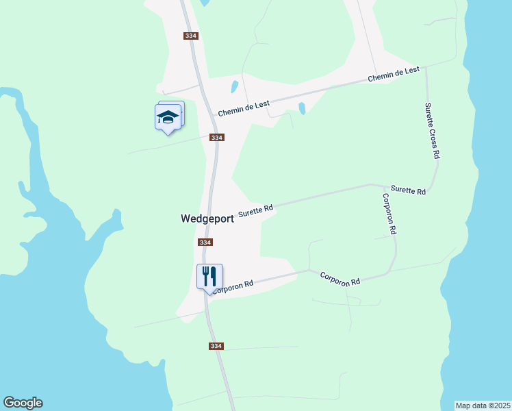 map of restaurants, bars, coffee shops, grocery stores, and more near 51 Surette Road in Wedgeport