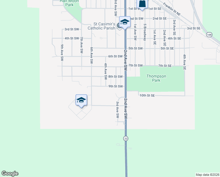 map of restaurants, bars, coffee shops, grocery stores, and more near 354 9th Street Southwest in Wells