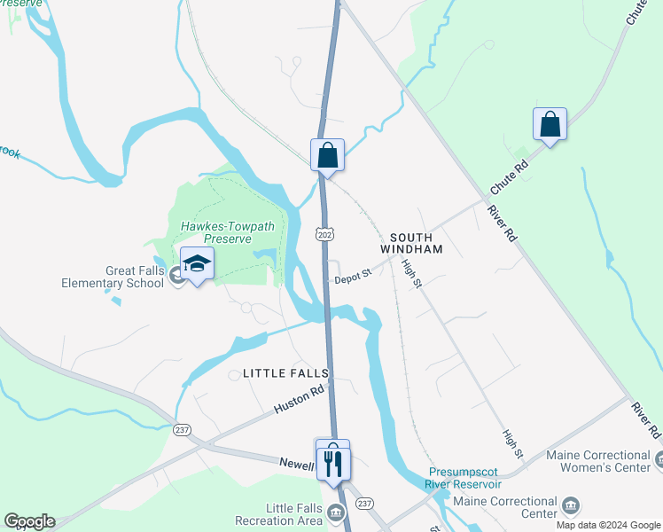 map of restaurants, bars, coffee shops, grocery stores, and more near 11 Meagans Way in Windham