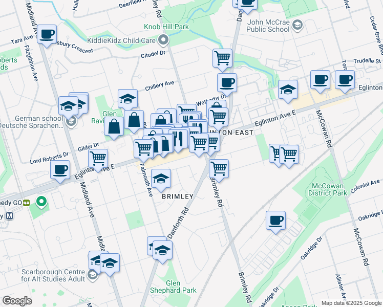 map of restaurants, bars, coffee shops, grocery stores, and more near in Toronto