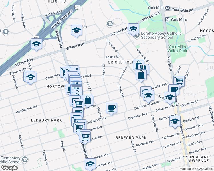 map of restaurants, bars, coffee shops, grocery stores, and more near 25 Haddington Avenue in Toronto