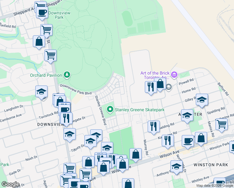 map of restaurants, bars, coffee shops, grocery stores, and more near 142 William Duncan Road in Toronto