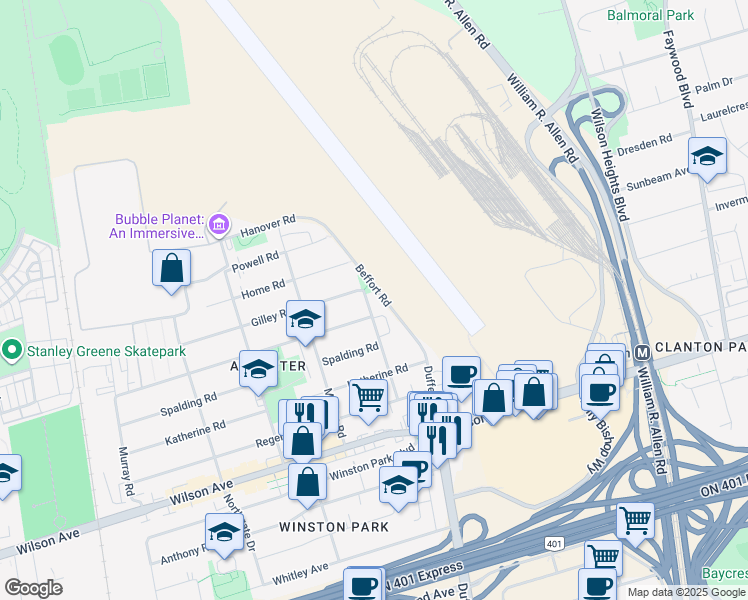 map of restaurants, bars, coffee shops, grocery stores, and more near 49 Keswick Road in Toronto