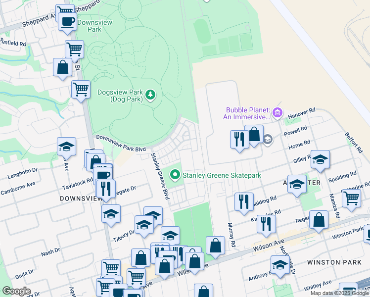 map of restaurants, bars, coffee shops, grocery stores, and more near 134 William Duncan Road in Toronto