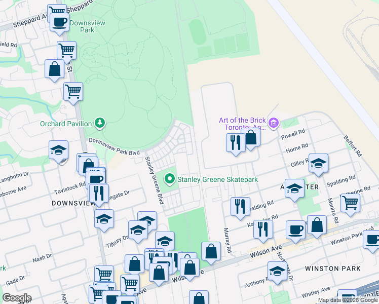 map of restaurants, bars, coffee shops, grocery stores, and more near in Toronto