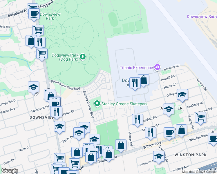 map of restaurants, bars, coffee shops, grocery stores, and more near in Toronto