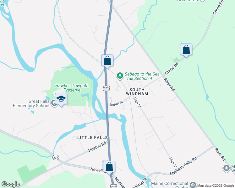map of restaurants, bars, coffee shops, grocery stores, and more near 23-33 Main Street in Windham