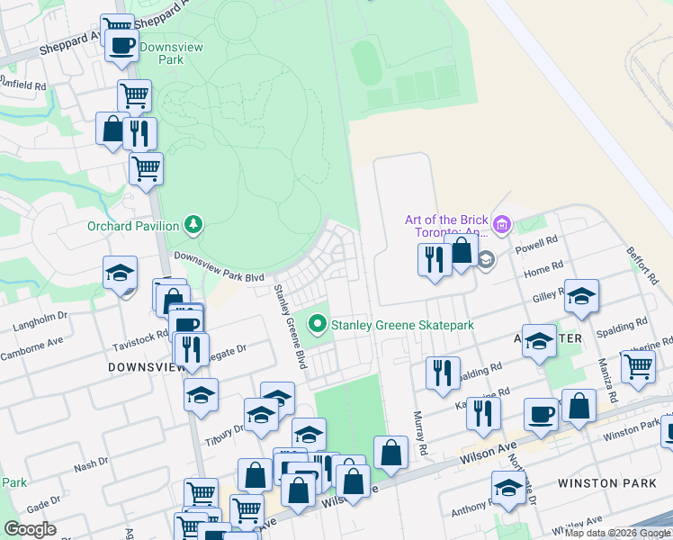 map of restaurants, bars, coffee shops, grocery stores, and more near 160 William Duncan Road in Toronto