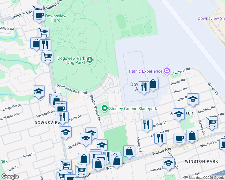 map of restaurants, bars, coffee shops, grocery stores, and more near in Toronto