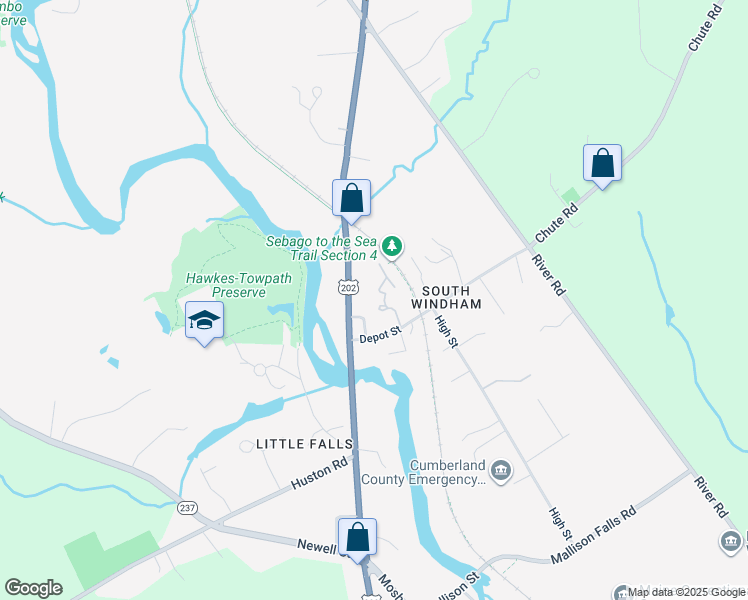 map of restaurants, bars, coffee shops, grocery stores, and more near 23-33 Main Street in Windham