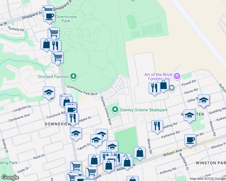 map of restaurants, bars, coffee shops, grocery stores, and more near 176 Frederick Tisdale Drive in Toronto