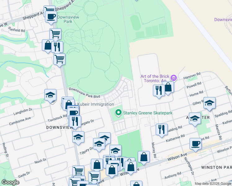 map of restaurants, bars, coffee shops, grocery stores, and more near 178 Frederick Tisdale Drive in Toronto