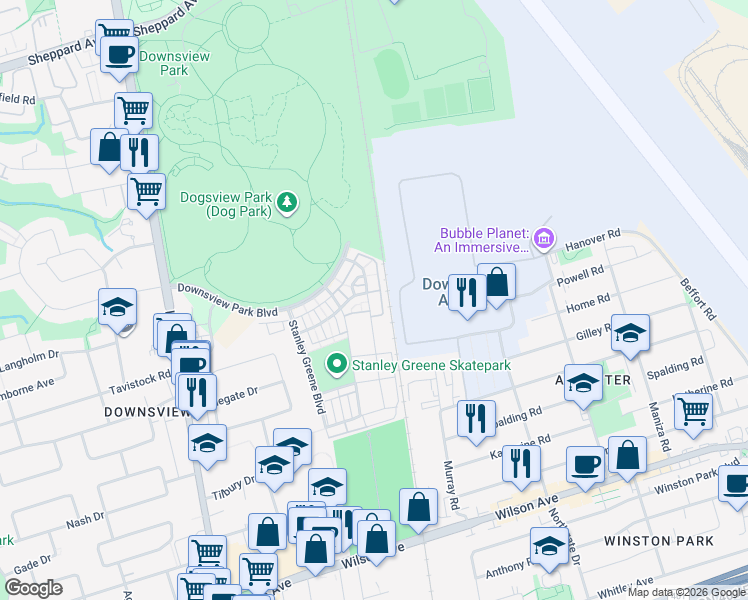 map of restaurants, bars, coffee shops, grocery stores, and more near in Toronto